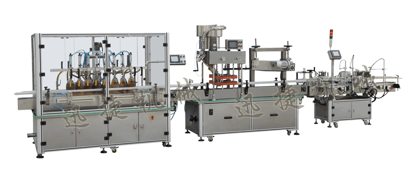 灌裝機+全自動封蓋機（自動理蓋，自動扣蓋，自動旋壓蓋）+貼標機